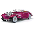Model of a vintage car with a shiny purple finish on a white background