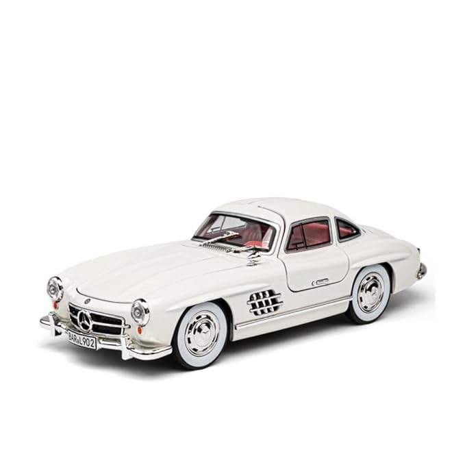 Model of a classic white Mercedes-Benz car on a white background
