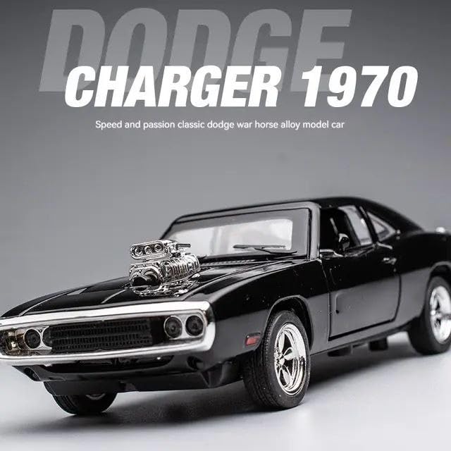 Model of a 1970 Dodge Charger on a gray background with 'Dodge' branding.
