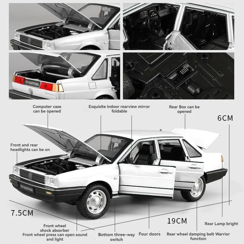 BIG SIZE VOLKSWAGEN SANTANA 1:24 DIECAST METAL PULLBACK TOY CAR WITH OPENABLE DOORS & LIGHT, MUSIC BOYS CAR FOR KIDS BEST TOYS GIFTS TOYS FOR KIDS [SIZE:-19CM*7.5CM*6CM]【 MULTICOLOR 】