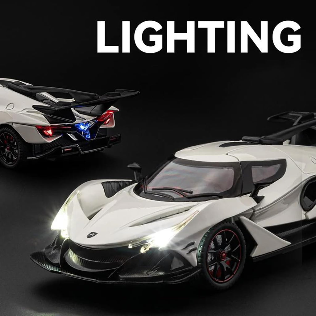1:24 Scale Exclusive Alloy Metal Pull Back Die-cast Car Model with Sound Light Mini Auto Toy for Kids Metal Model Toy Car with Sound and Light (1.24 Apollo IE-White)