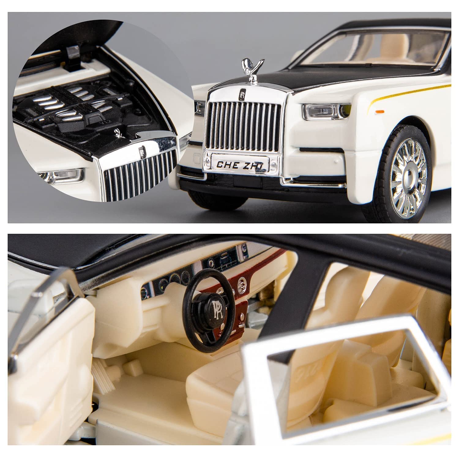 Close-up of a luxury car model with detailed interior and exterior features.