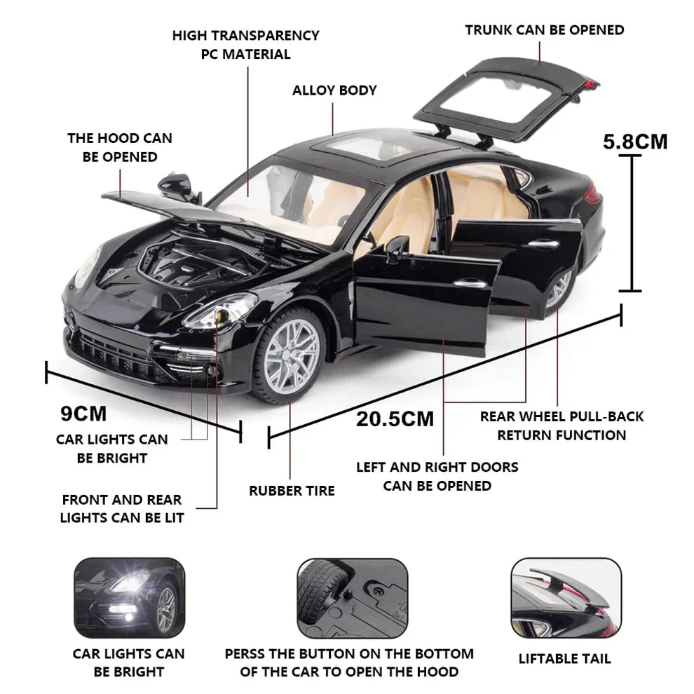 BIG SIZE PORCHE PALAMORA 1:24 DIECAST METAL PULLBACK TOY CAR
